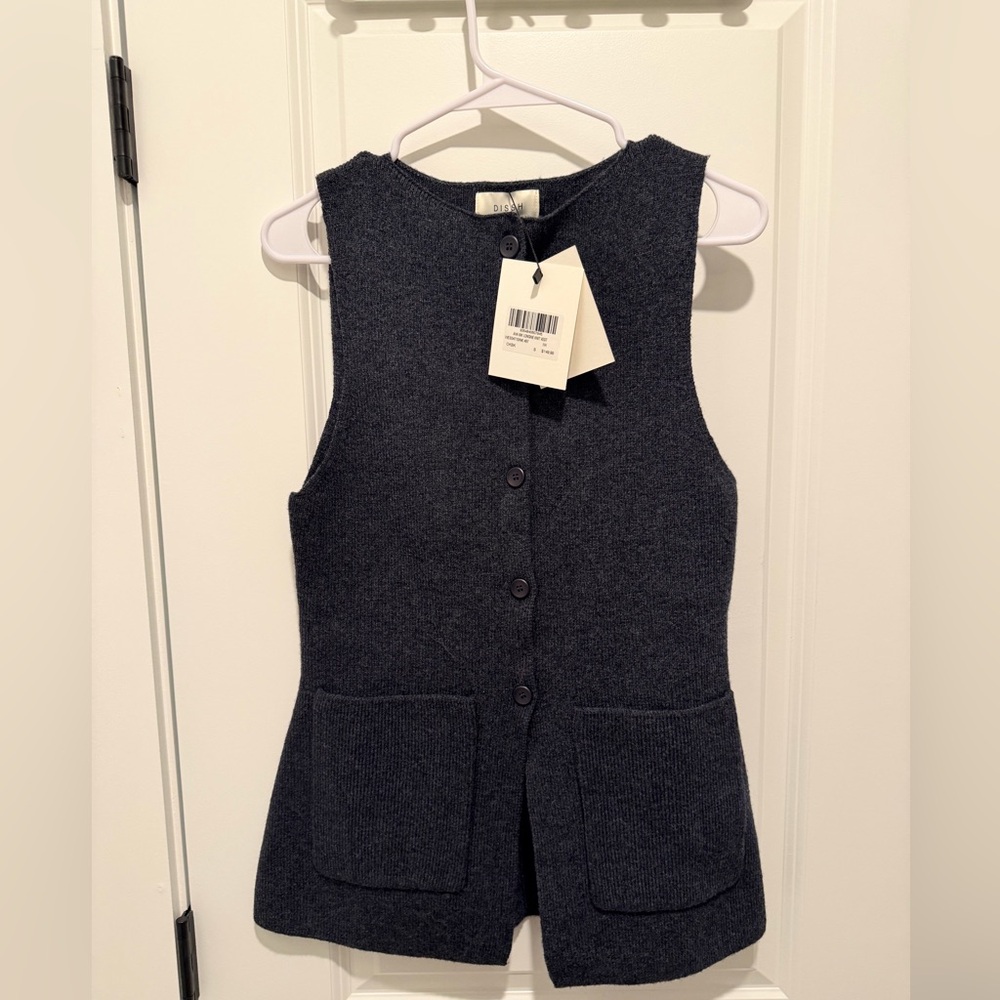 DISSH Navy Button-Front Knit Vest with Pockets